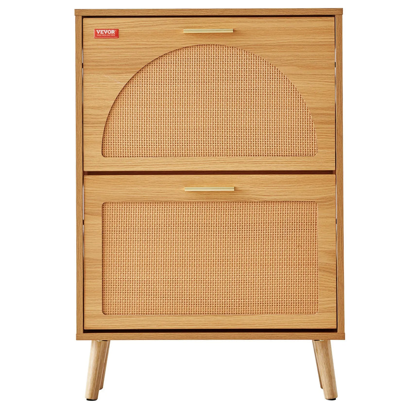VEVOR Shoe Cabinet with 2 Flip Drawers, Shoe Storage Cabinet for Entryway, Free Standing Shoe Storage Organizer with Rattan Doors for Heels, Boots, Slippers in Hallway, Living Room