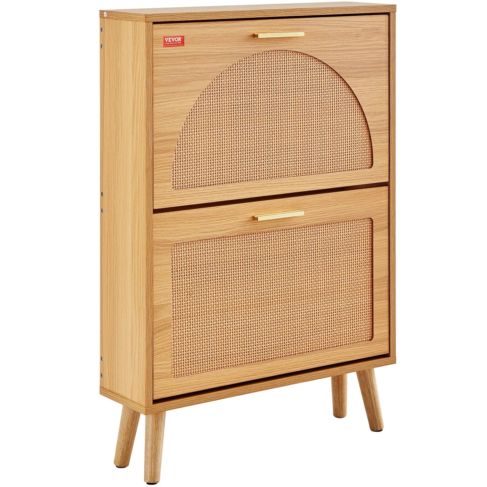 VEVOR Shoe Cabinet with 2 Flip Drawers, Shoe Storage Cabinet for Entryway, Free Standing Shoe Storage Organizer with Rattan Doors for Heels, Boots, Slippers in Hallway, Living Room