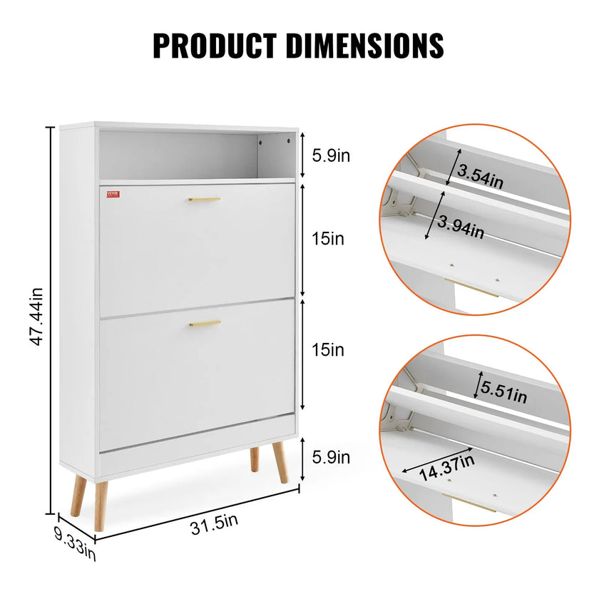 VEVOR Shoe Cabinet with 2 Flip Drawers, Shoe Storage Cabinet for Entryway, Free Standing Shoe Storage Organizer with Top Storage Cubby for Heels, Boots, Slippers in Hallway, Living Room