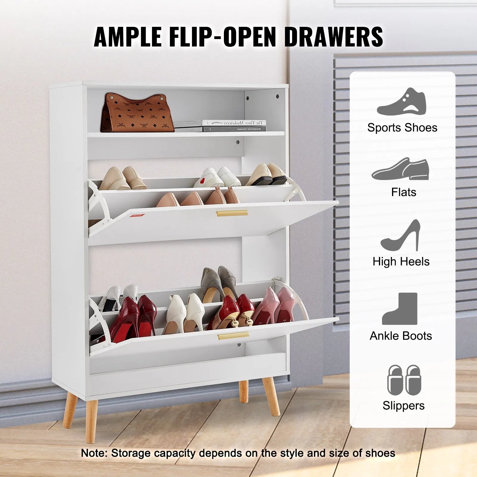 VEVOR Shoe Cabinet with 2 Flip Drawers, Shoe Storage Cabinet for Entryway, Free Standing Shoe Storage Organizer with Top Storage Cubby for Heels, Boots, Slippers in Hallway, Living Room