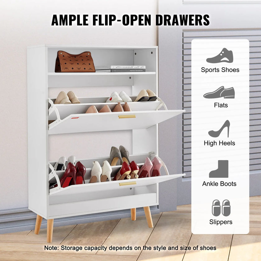 VEVOR Shoe Cabinet with 2 Flip Drawers, Shoe Storage Cabinet for Entryway, Free Standing Shoe Storage Organizer with Top Storage Cubby for Heels, Boots, Slippers in Hallway, Living Room