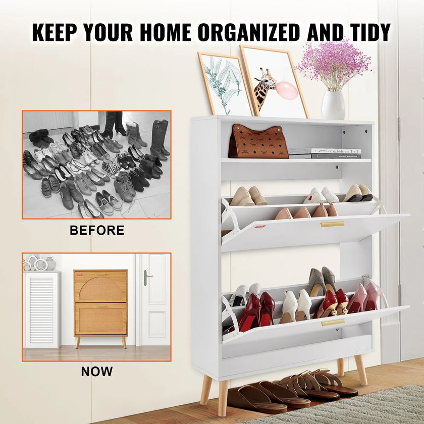 VEVOR Shoe Cabinet with 2 Flip Drawers, Shoe Storage Cabinet for Entryway, Free Standing Shoe Storage Organizer with Top Storage Cubby for Heels, Boots, Slippers in Hallway, Living Room