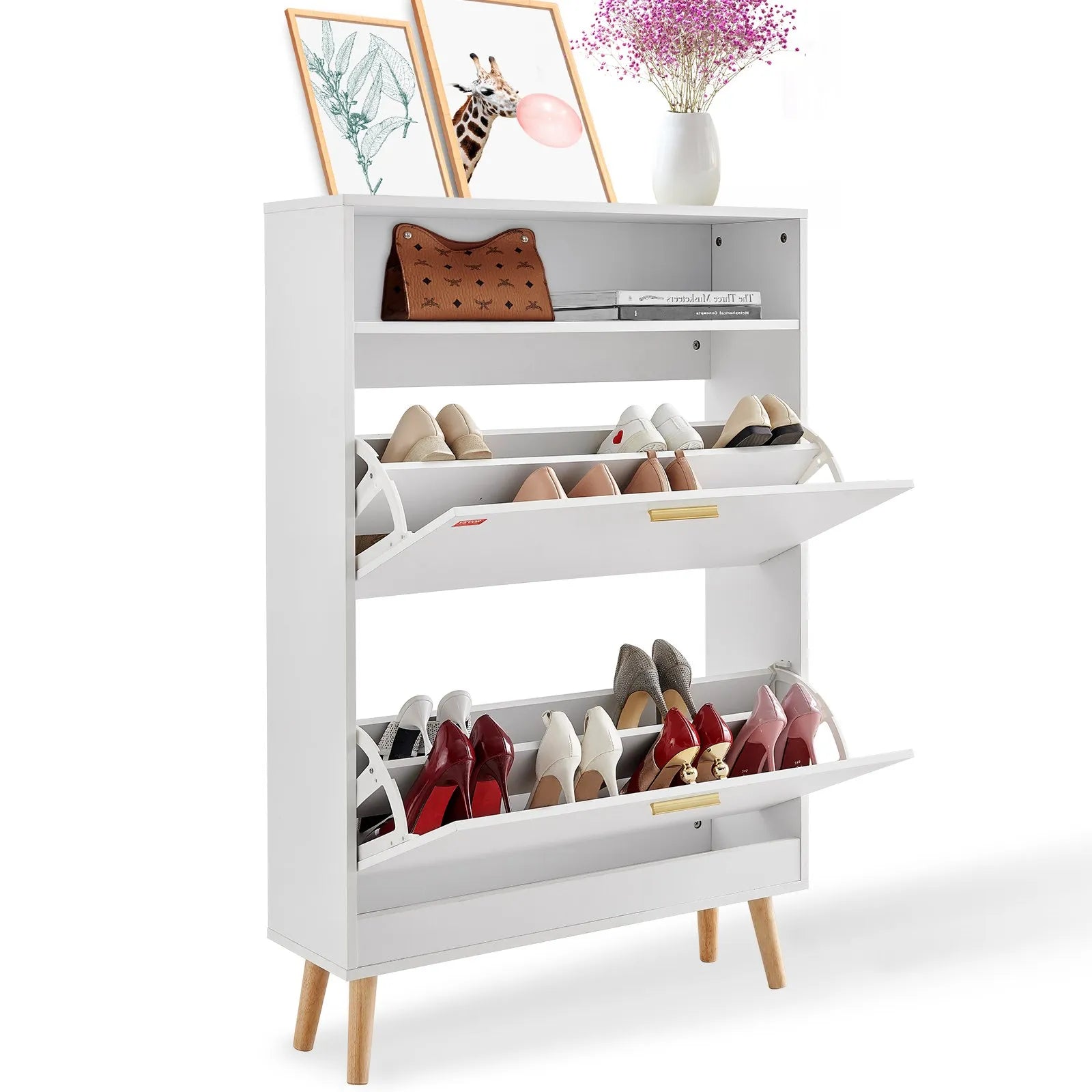 VEVOR Shoe Cabinet with 2 Flip Drawers, Shoe Storage Cabinet for Entryway, Free Standing Shoe Storage Organizer with Top Storage Cubby for Heels, Boots, Slippers in Hallway, Living Room