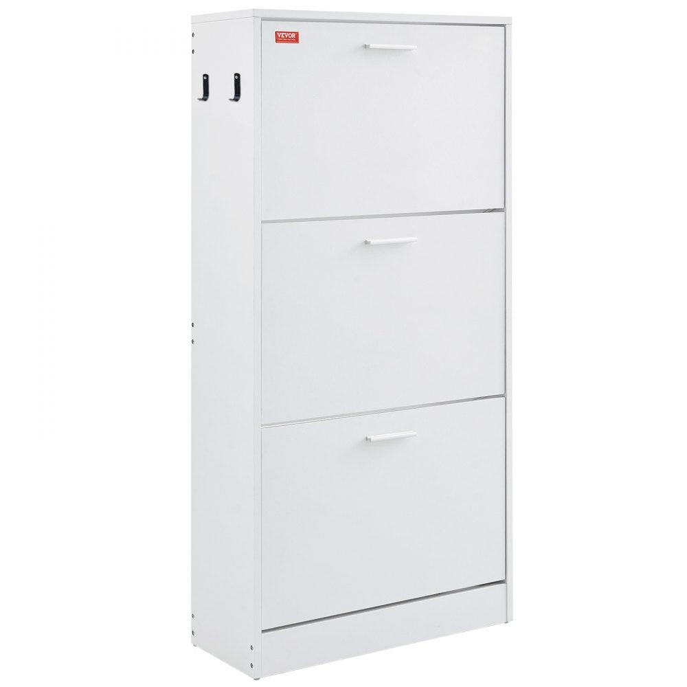 VEVOR Shoe Cabinet with 3 Flip Drawers, Shoe Storage Cabinet for Entryway, Free Standing Shoe Storage Organizer with Side Hooks for Heels, Boots, Slippers in Hallway, Living Room