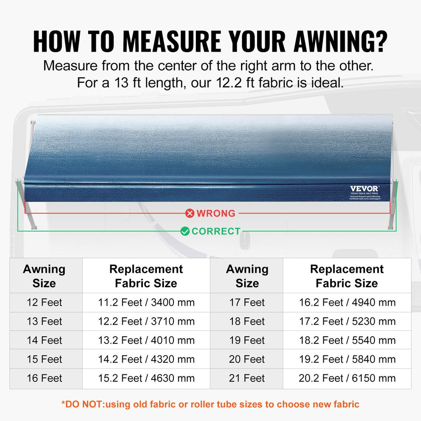 VEVOR RV Awning Fabric Replacement, 12'2