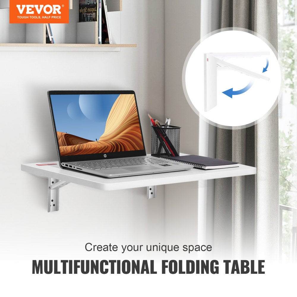 VEVOR Wall Mounted Folding Table, Wall Mount Drop Leaf Tables, Wooden Floating Desk for Dining, Laundry Room, Office, 23.6