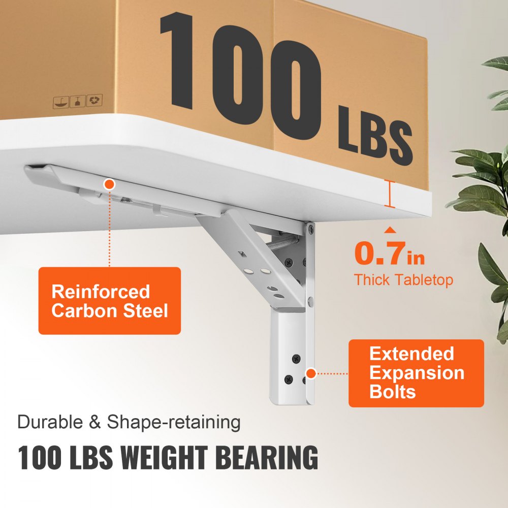 VEVOR Wall Mounted Folding Table, Wall Mount Drop Leaf Tables, Wooden Floating Desk for Dining, Laundry Room, Office, 23.6