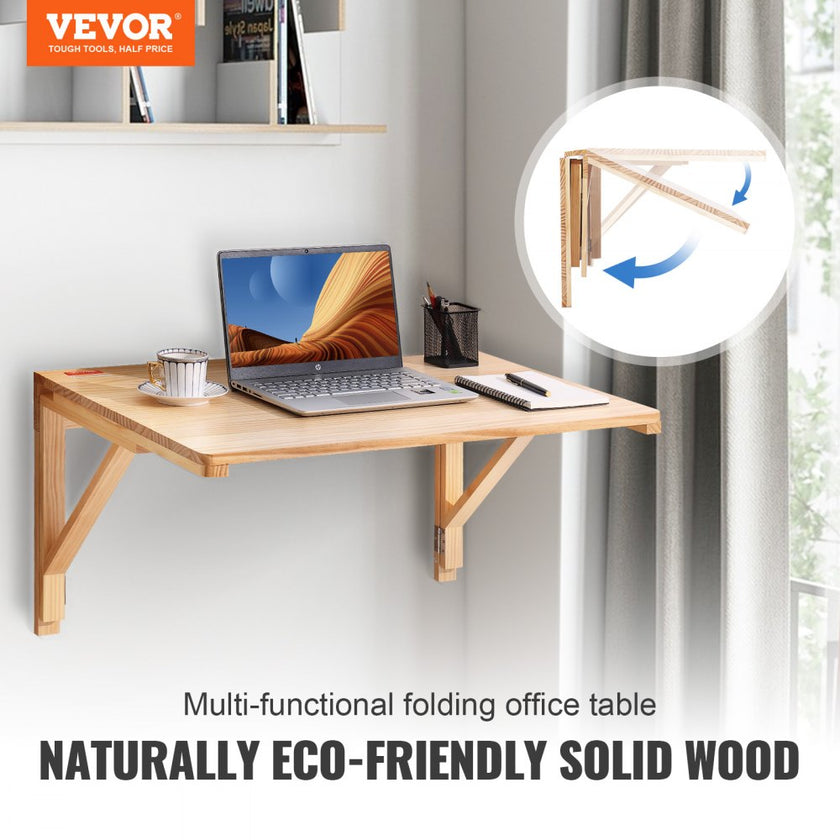 VEVOR Wall Mounted Folding Table, Wall Mounted Drop Leaf Tables, Solid Wood Floating Desk for Dining, Laundry Room, Office, 31.5