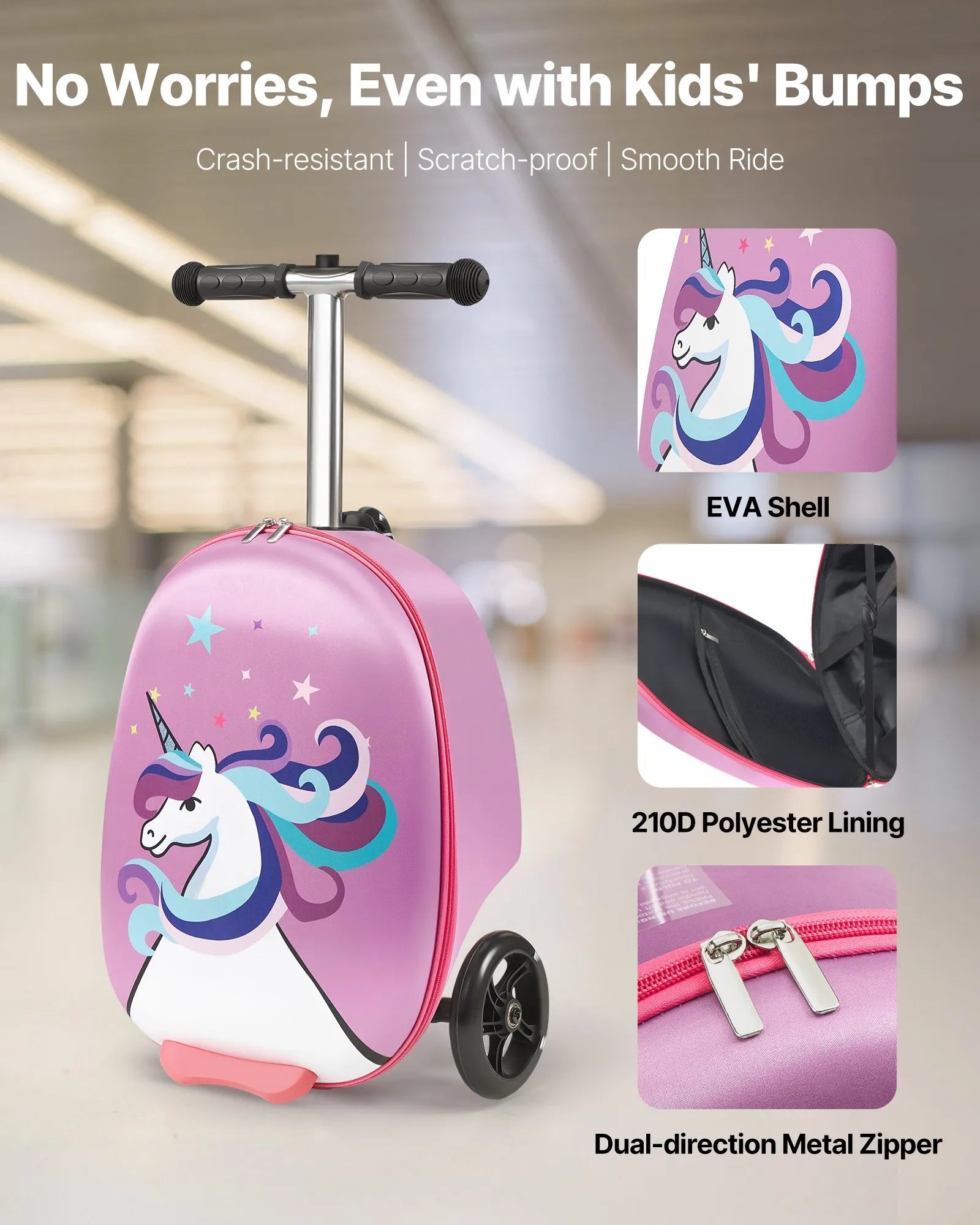 VEVOR Ride-on Luggage 20-inch Kids Scooter Suitcase with Flash Wheels Purple