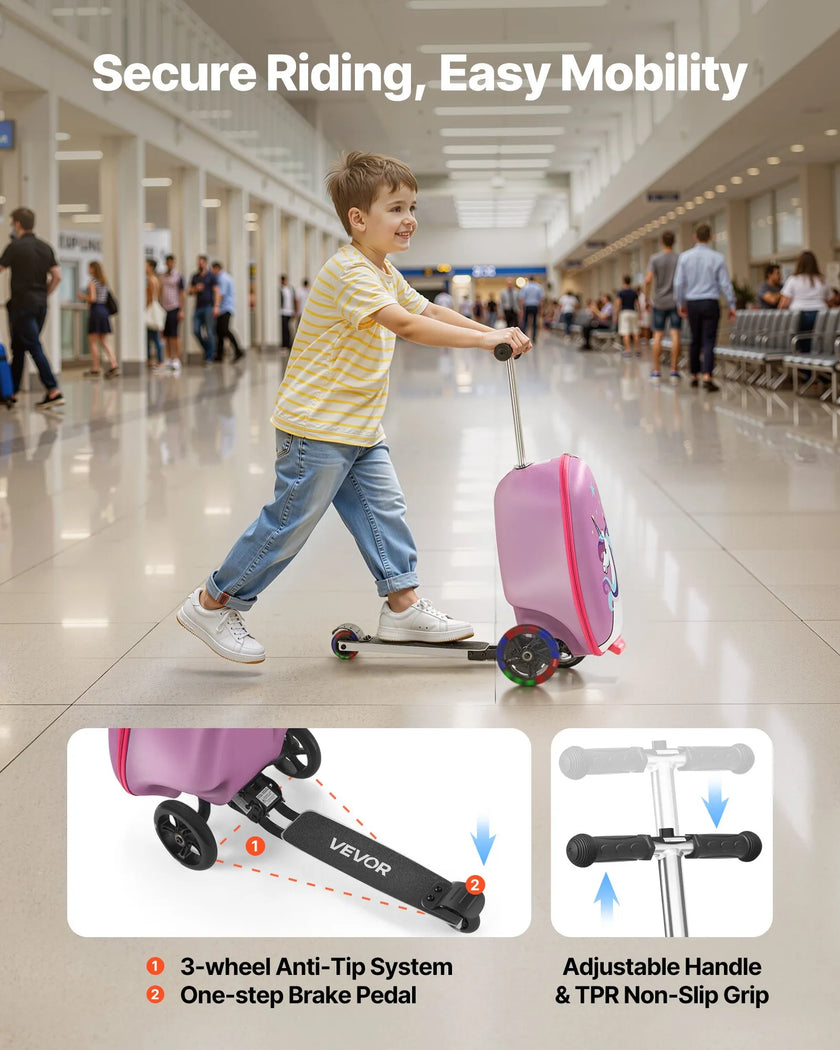 VEVOR Ride-on Luggage 20-inch Kids Scooter Suitcase with Flash Wheels Purple