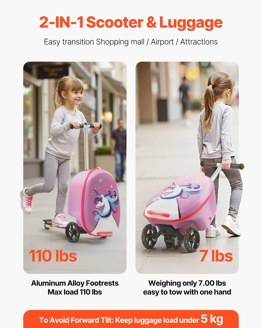 VEVOR Ride-on Luggage 20-inch Kids Scooter Suitcase with Flash Wheels Purple