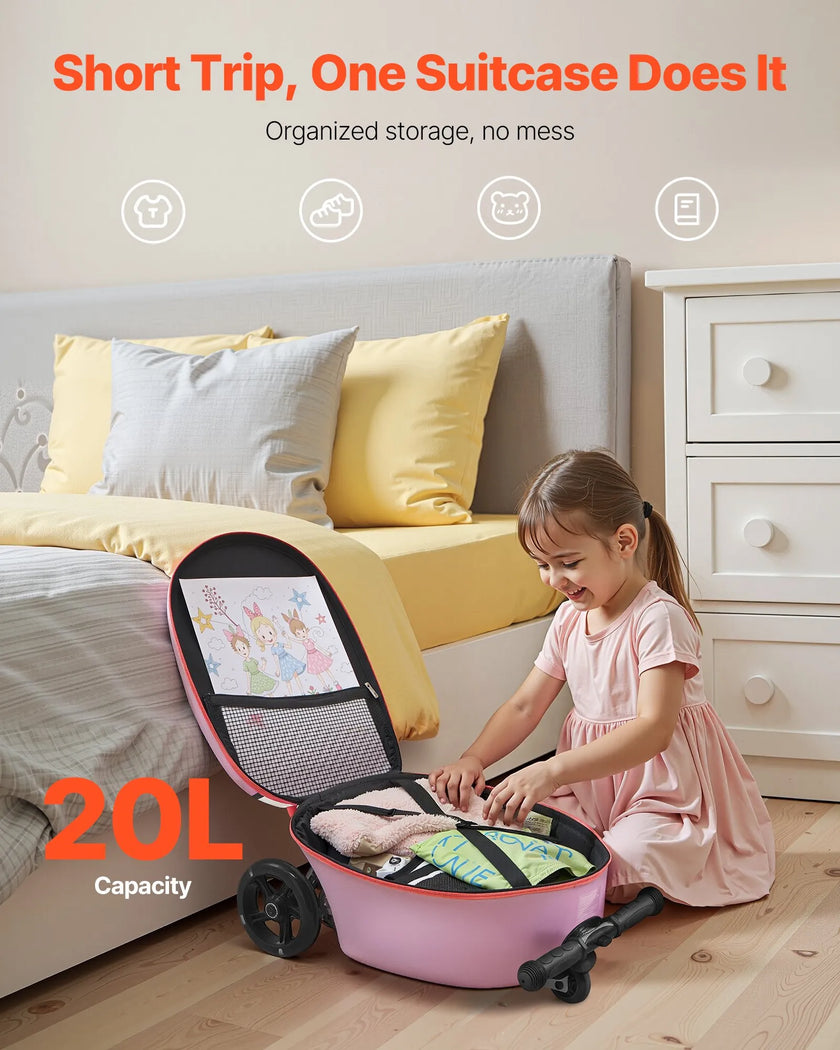 VEVOR Ride-on Luggage 20-inch Kids Scooter Suitcase with Flash Wheels Purple