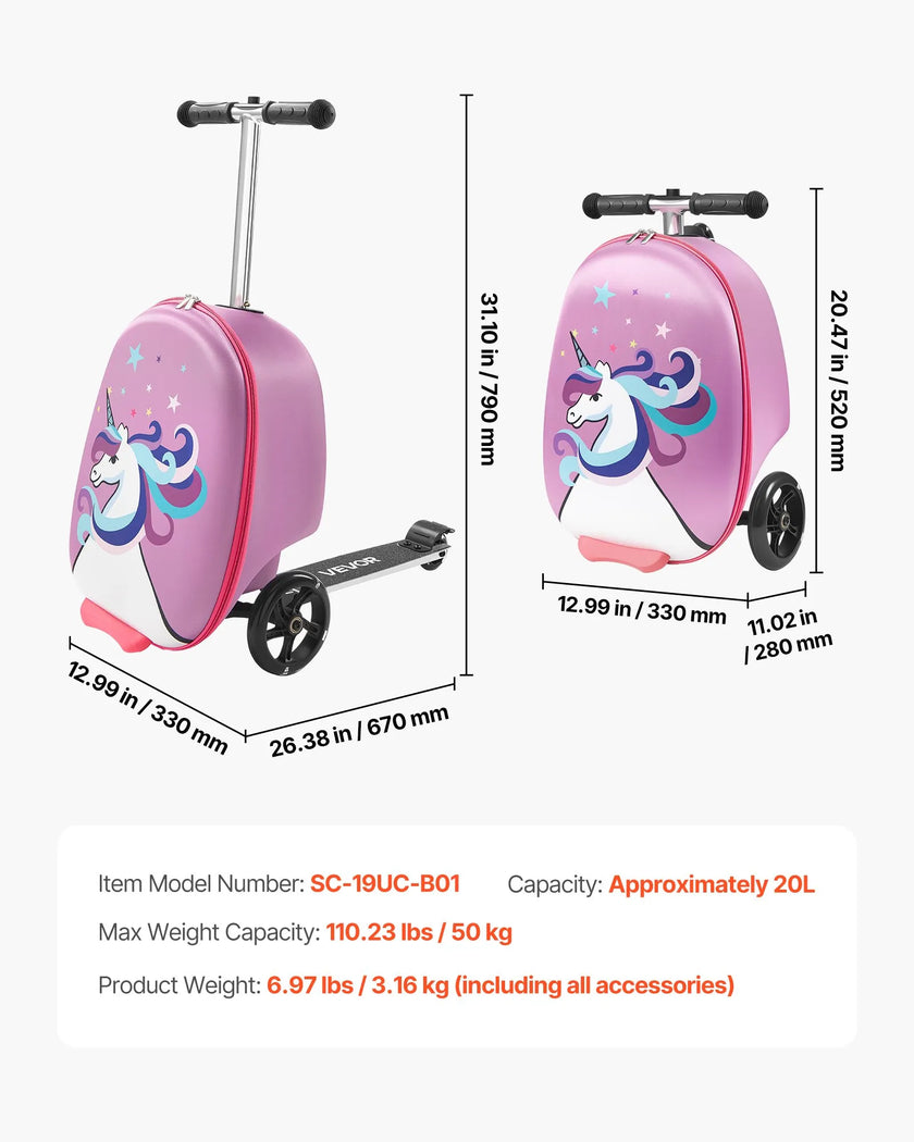 VEVOR Ride-on Luggage 20-inch Kids Scooter Suitcase with Flash Wheels Purple