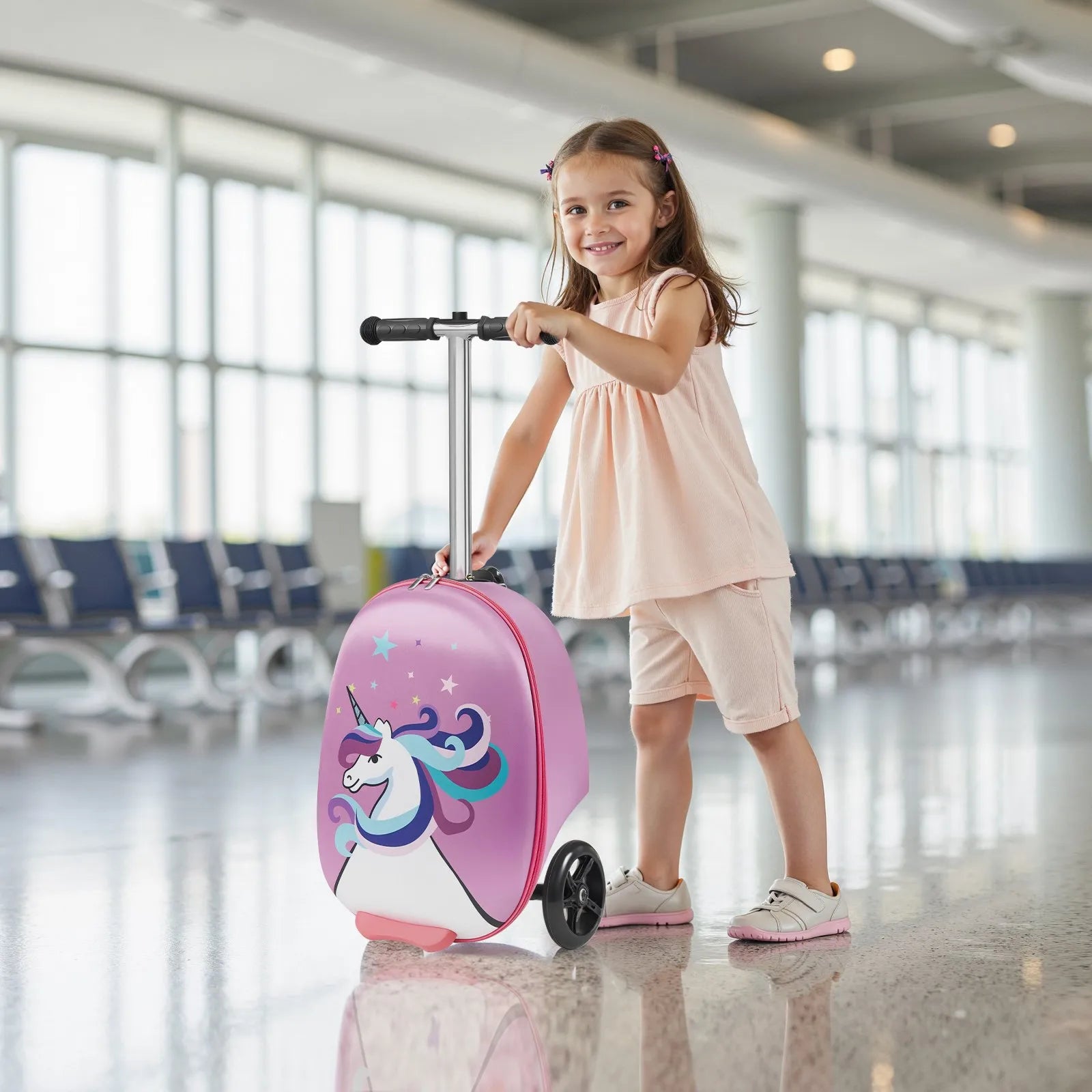 VEVOR Ride-on Luggage 20-inch Kids Scooter Suitcase with Flash Wheels Purple