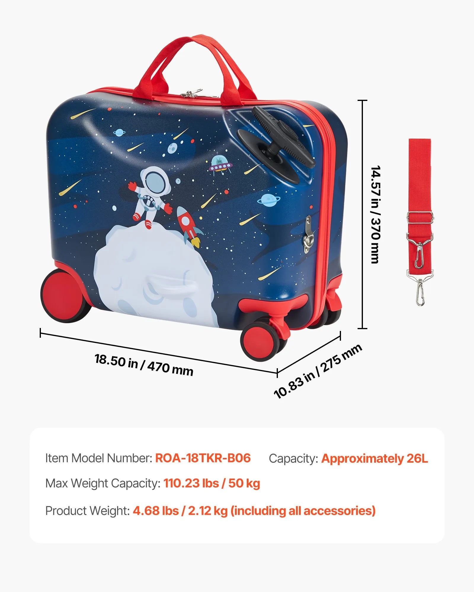 VEVOR Ride-on Luggage 18-inch Lightweight Kids Scooter Suitcase with Wheels