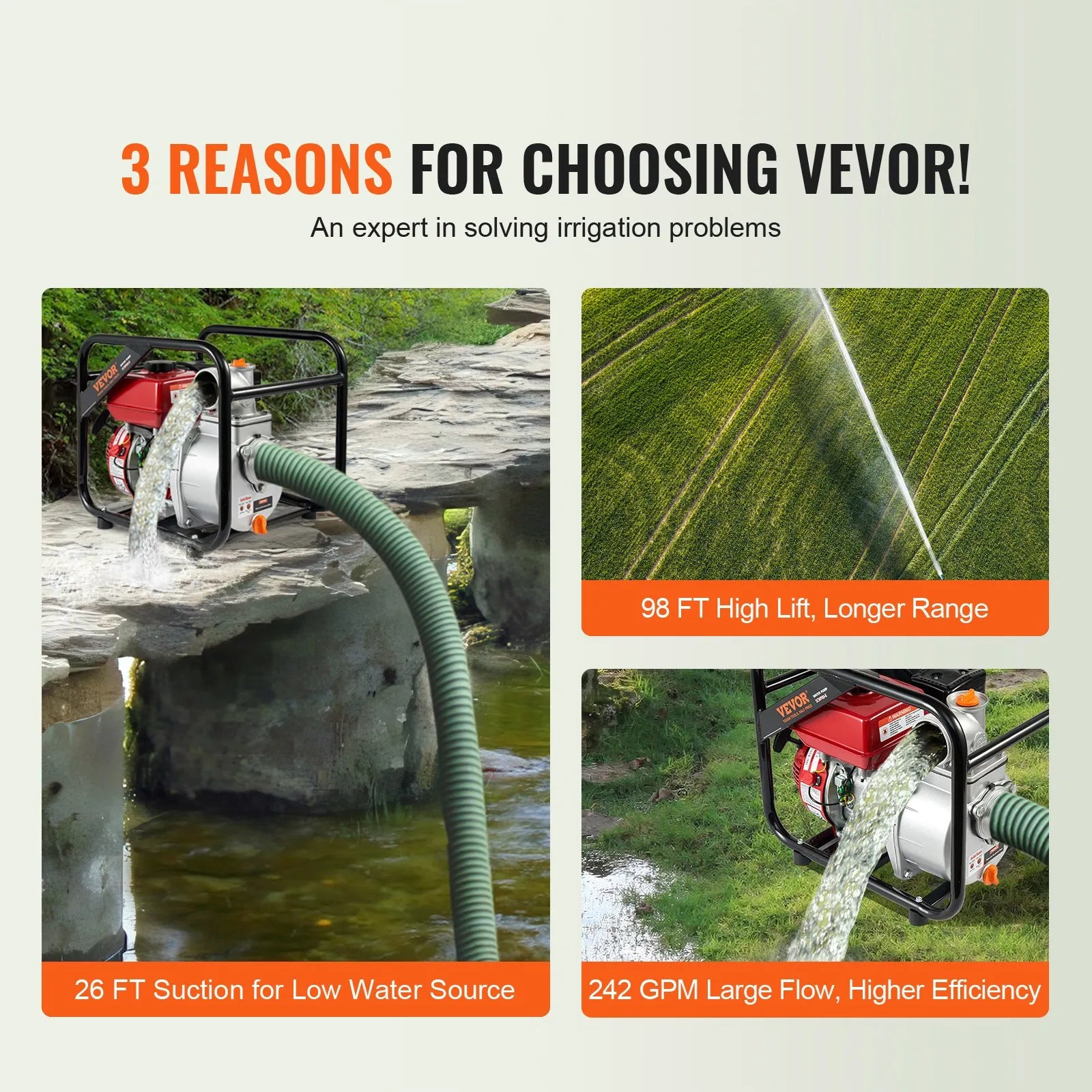 VEVOR Gasoline Engine Water Pump Gas Powered Water Transfer Pump 3