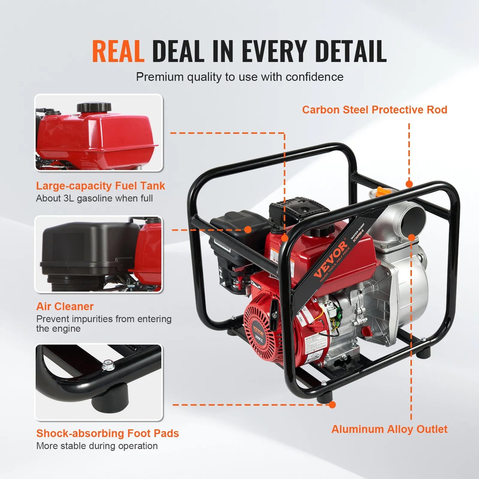 VEVOR Gasoline Engine Water Pump Gas Powered Water Transfer Pump 3