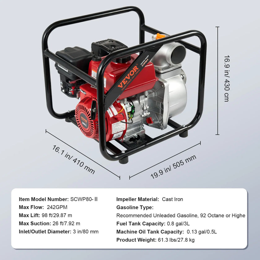 VEVOR Gasoline Engine Water Pump Gas Powered Water Transfer Pump 3