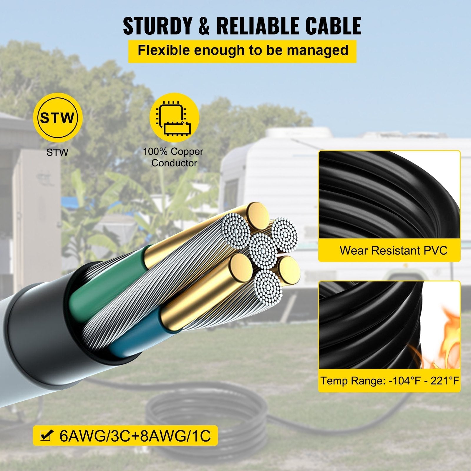 VEVOR Generator Power Cord Power Cable 15' 50A 125/250V 14-50P to CS6364 Locking