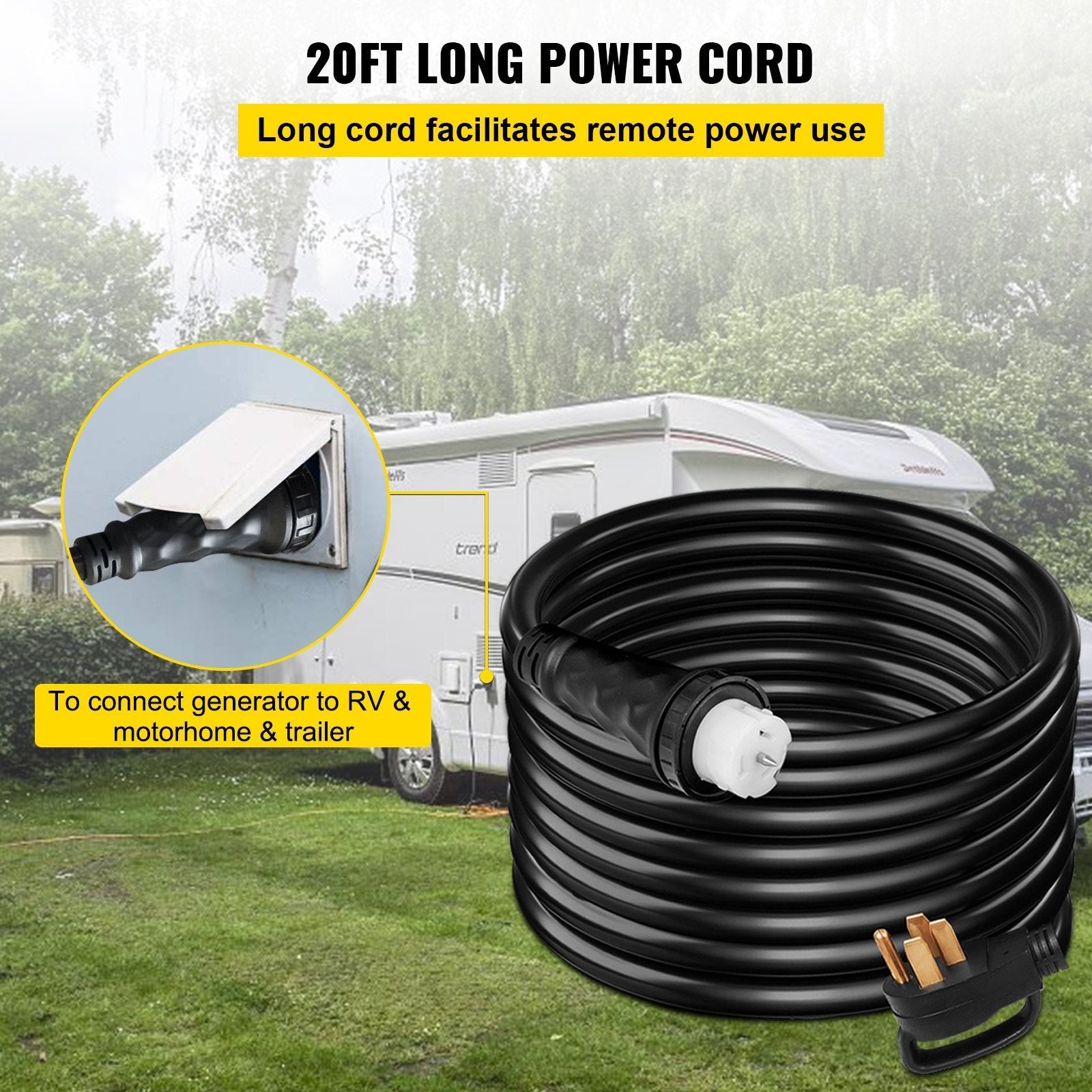 VEVOR 20FT Generator Power Cord 50A 125/250V 14-50P to CS6364 Locking Connector