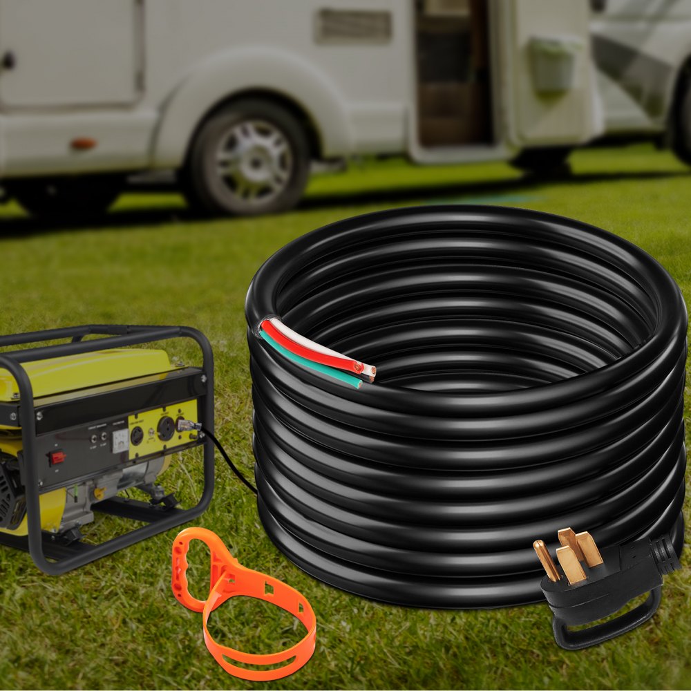 25' 50A RV Camp Power Cord Generator Cord 6/3 + 8/1 AWG NEMA 14-50P to Bare Wire