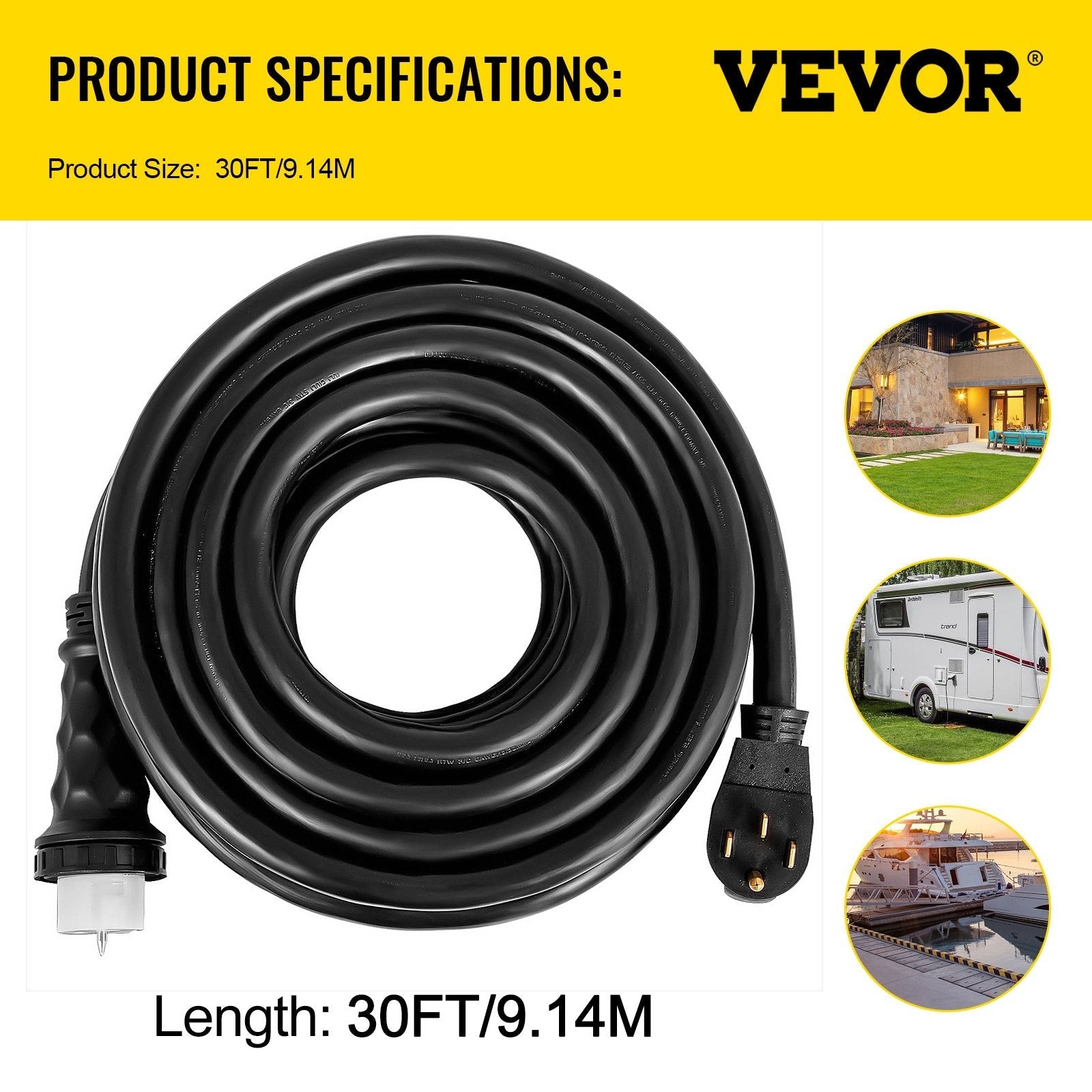 VEVOR 30FT Generator Power Cord 50A 125/250V 14-50P to CS6364 Locking Connector