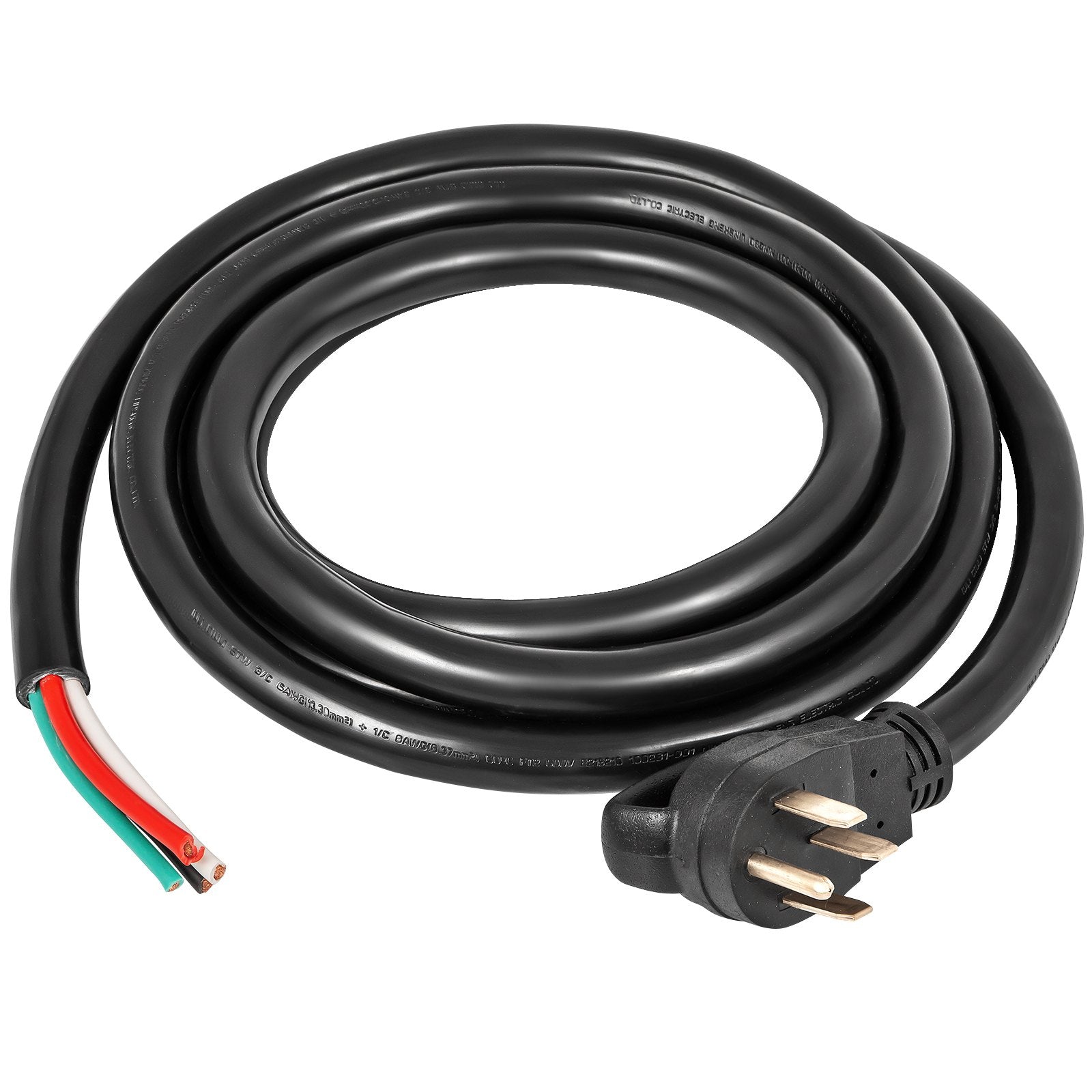 40' 50A RV Camp Power Cord Generator Cord 6/3 + 8/1 AWG NEMA 14-50P to Bare Wire