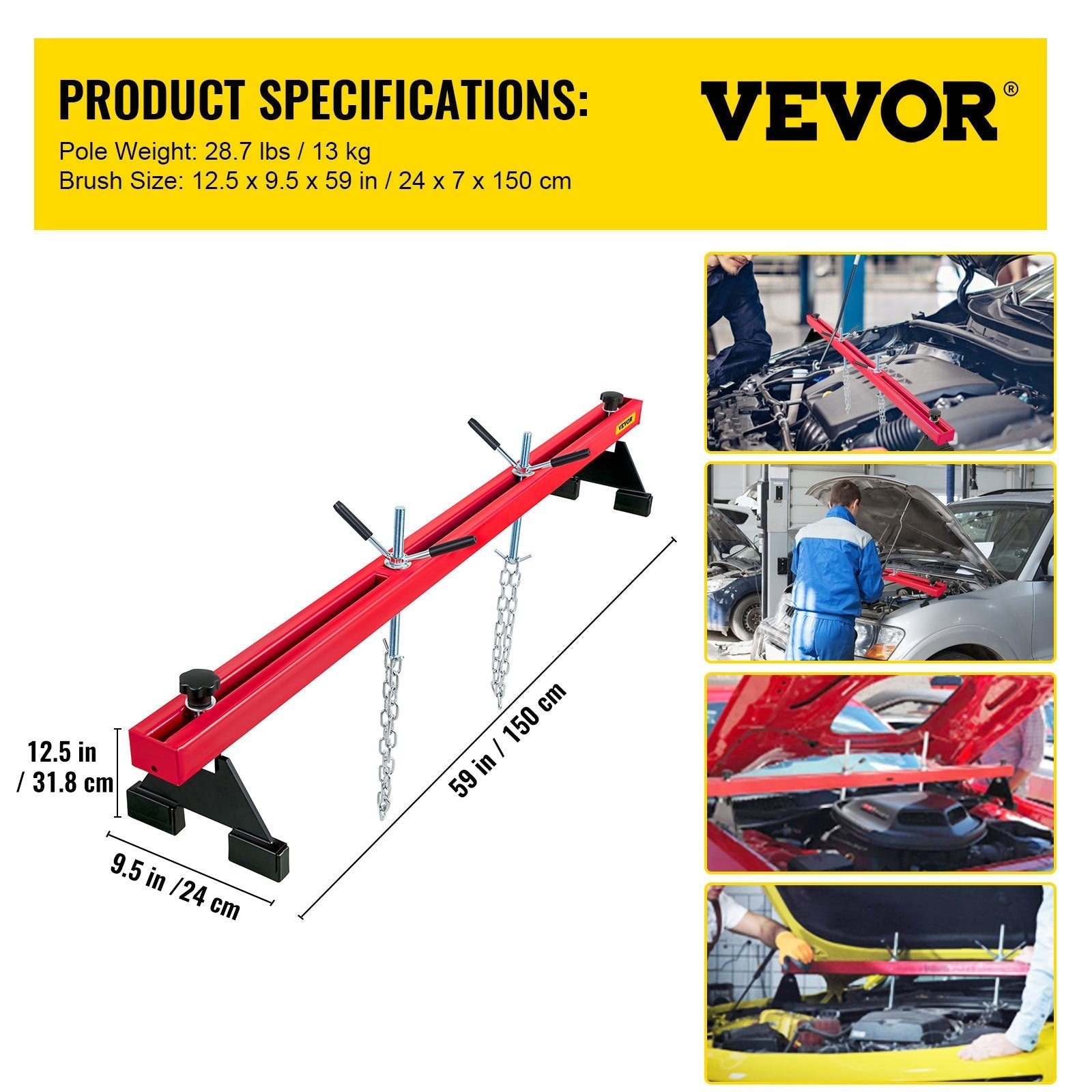 VEVOR Engine Support Bar 1100 Lbs Capacity Engine Transverse Bar Engine Hoist 2 Point Lift Holder Hoist Dual Hooks, Engine Hoist Keeps Engine Stable for Home Garages & Auto Repair Shop