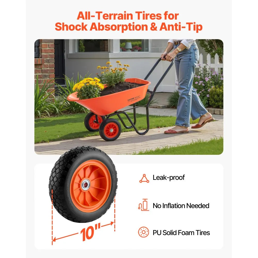 VEVOR Wheelbarrow Cart 2 Wheels Garden Dump Cart 397 lbs Yard Utility Cart