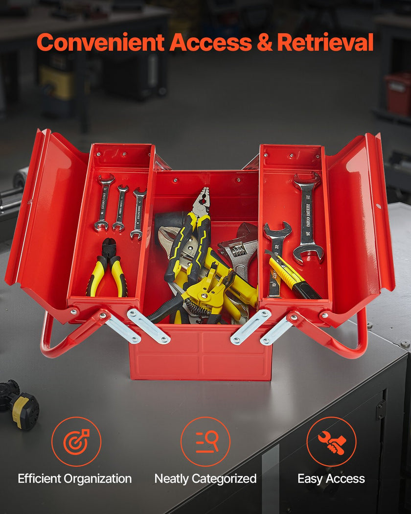 VEVOR Tool Box 14-inch 2-Tier 3-Tray Folding Cantilever Toolbox with Handle
