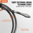 VEVOR Sectional Drain Cleaning Cable 100FTx5/8In & 7 Cutters for 0.8