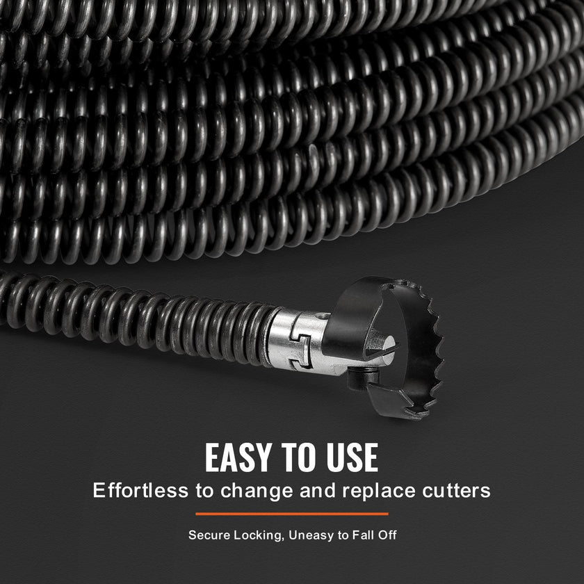VEVOR Sectional Drain Cleaning Cable 100FTx5/8In & 7 Cutters for 0.8