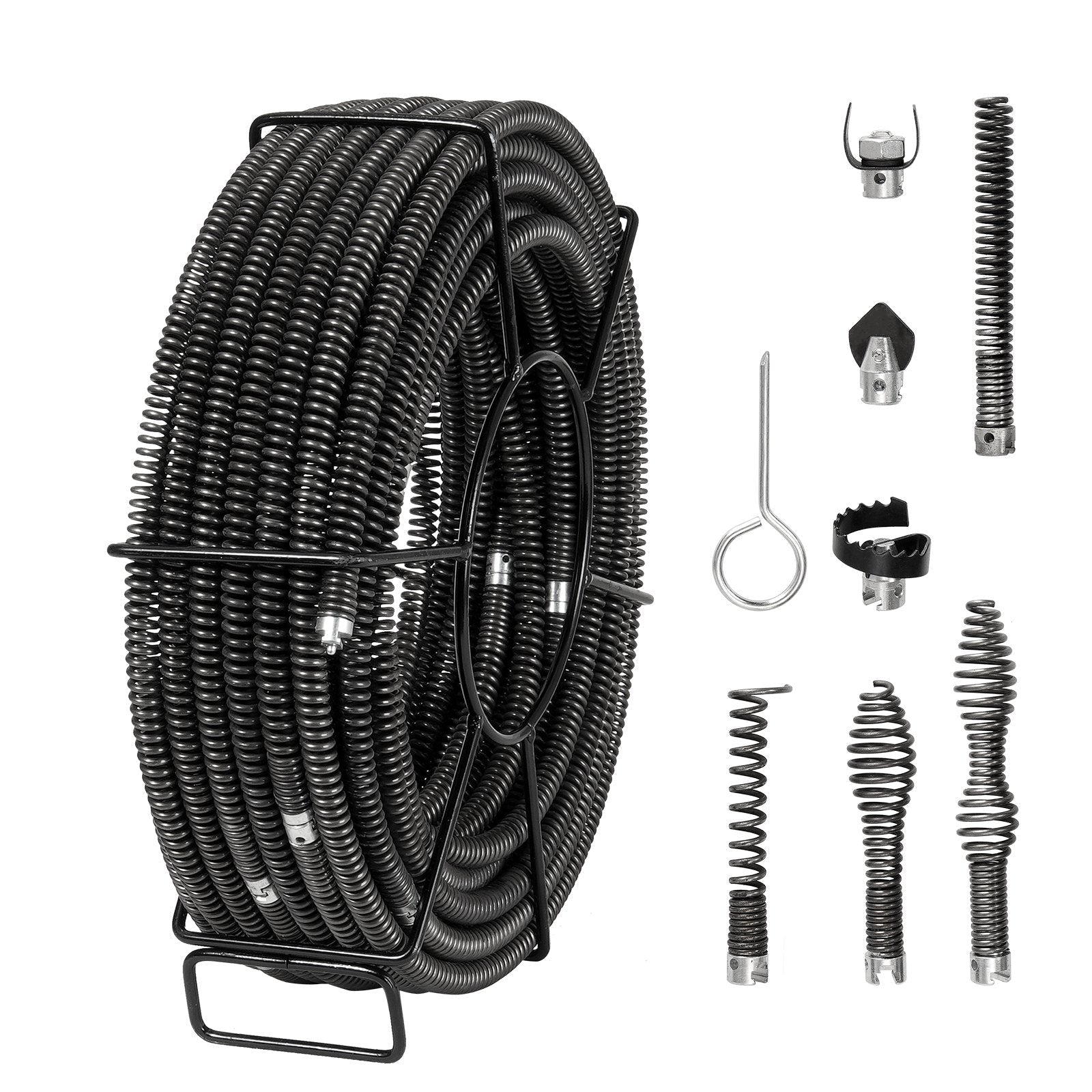 VEVOR Sectional Drain Cleaning Cable 100FTx5/8In & 7 Cutters for 0.8