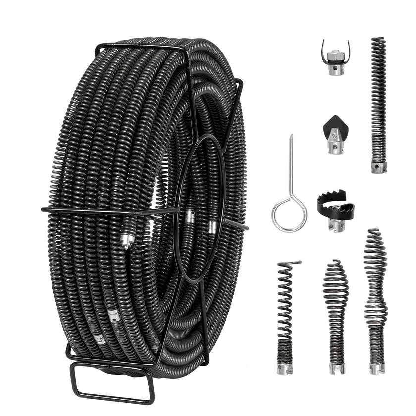 VEVOR Sectional Drain Cleaning Cable 100FTx5/8In & 7 Cutters for 0.8