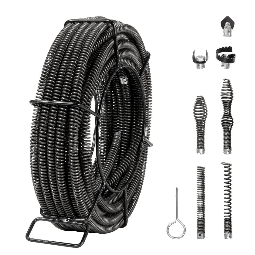 VEVOR Drain Cleaning Cable 66 FT x 5/8 Inch, Professional Sectional Drain Cleaner Cable with 7 Cutters for 0.8