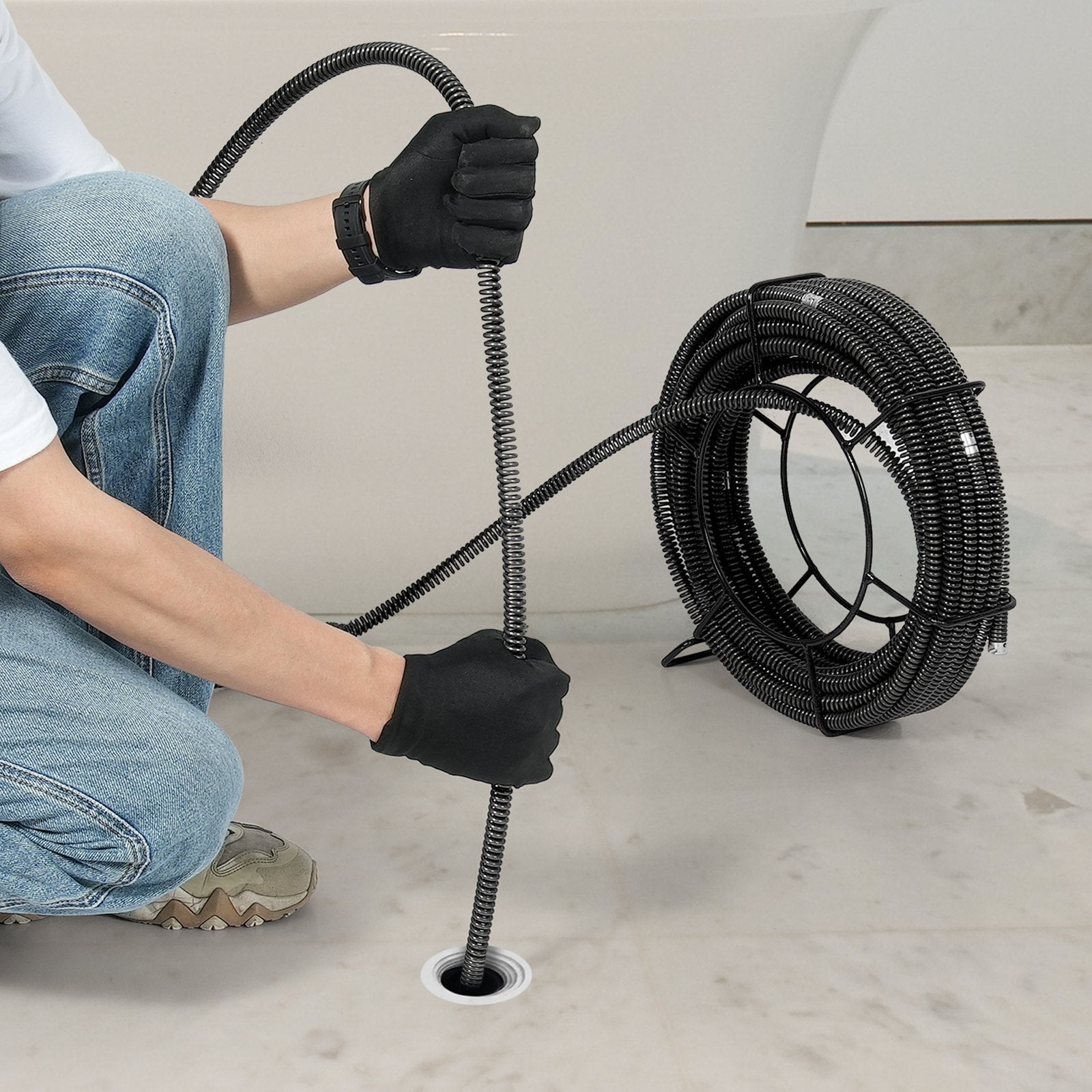 VEVOR Drain Cleaning Cable 66 FT x 5/8 Inch, Professional Sectional Drain Cleaner Cable with 7 Cutters for 0.8