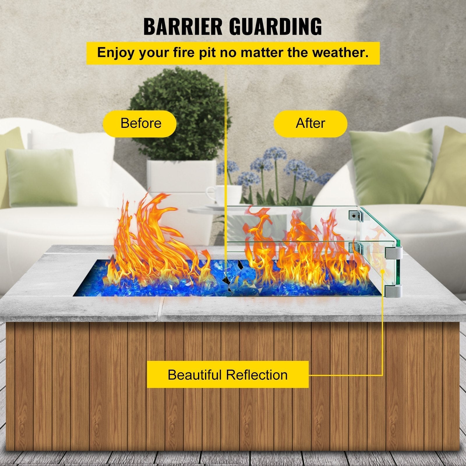 Fire Table Tempered Glass Wind Guard Fence 41.8