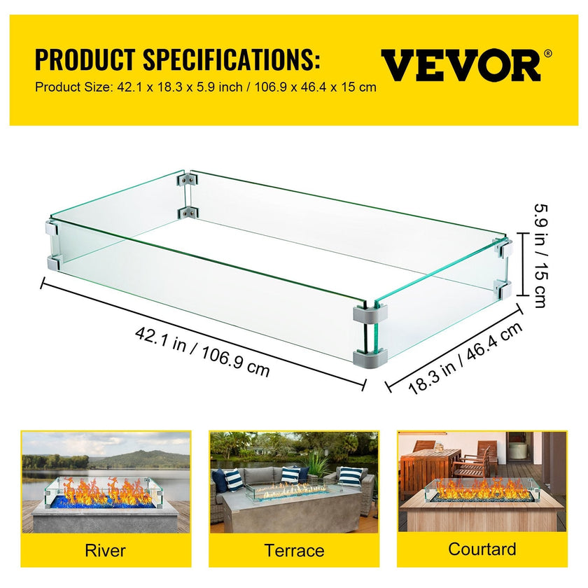 Fire Table Tempered Glass Wind Guard Fence 41.8