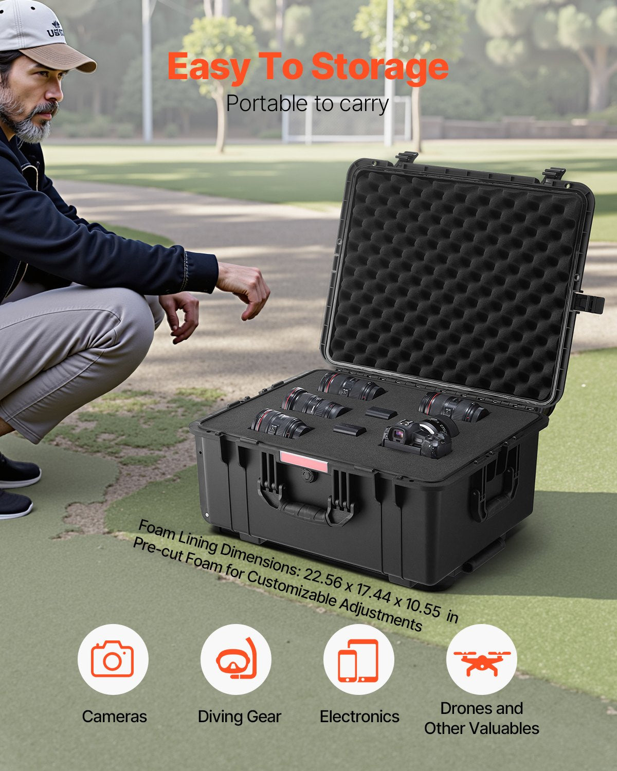 VEVOR 3.5 Cu.ft Weatherproof Hard Case Rolling Wheels & Retractable Handle Black