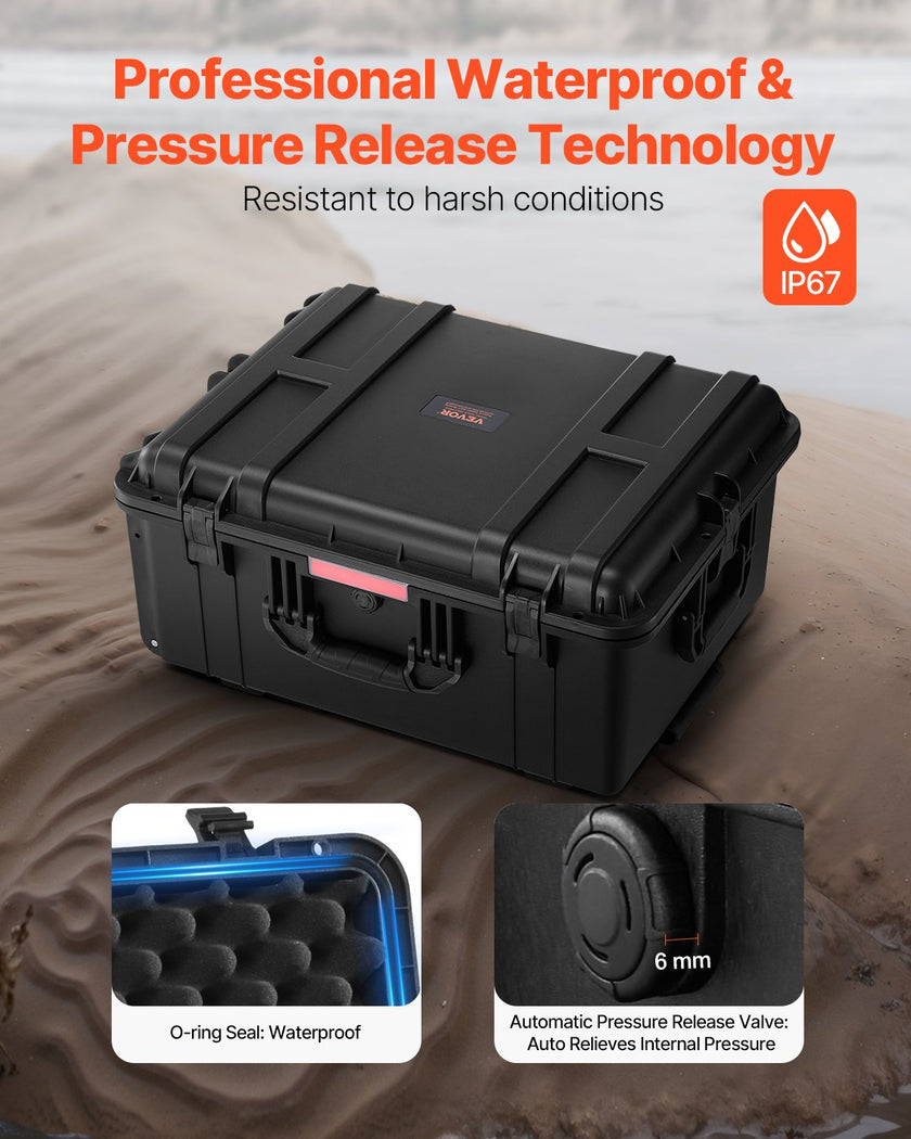 VEVOR 3.5 Cu.ft Weatherproof Hard Case Rolling Wheels & Retractable Handle Black
