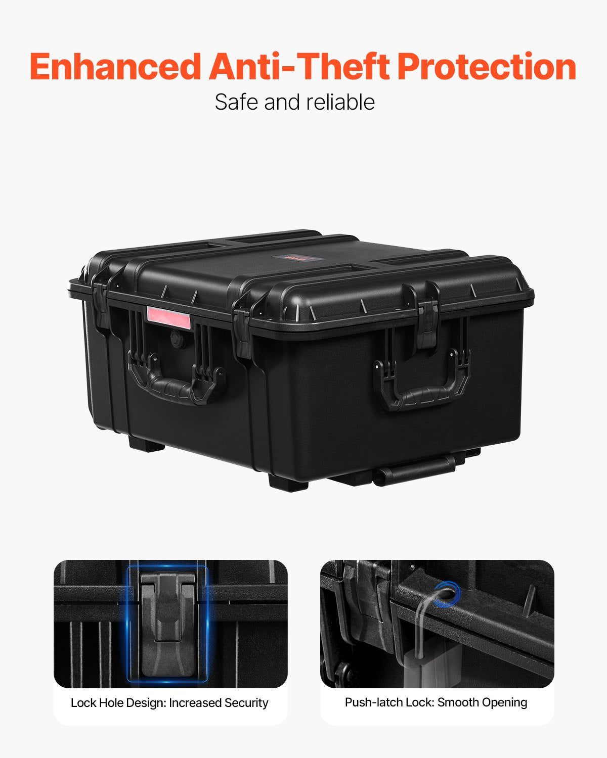 VEVOR 3.5 Cu.ft Weatherproof Hard Case Rolling Wheels & Retractable Handle Black