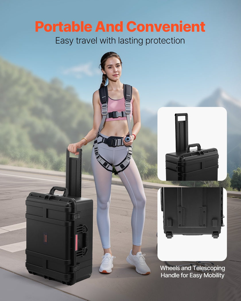 VEVOR 3.5 Cu.ft Weatherproof Hard Case Rolling Wheels & Retractable Handle Black