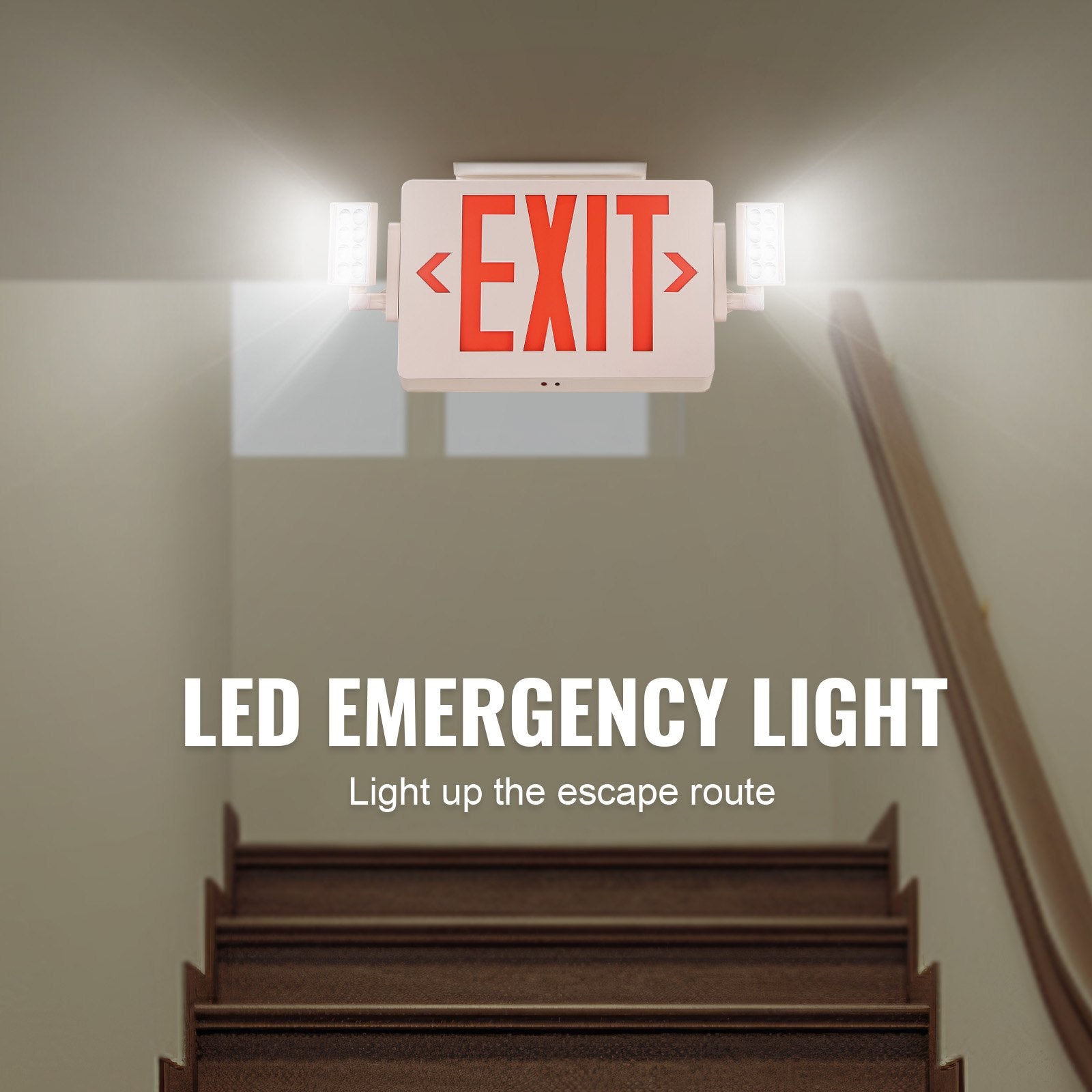 VEVOR LED Exit Sign with Emergency Lights, Two Heads Emergency Exit Light with Battery Backup, Combo Red Letter Fire Exit Lighting, Commercial Exit Signs for Business, White Tested to UL Standards