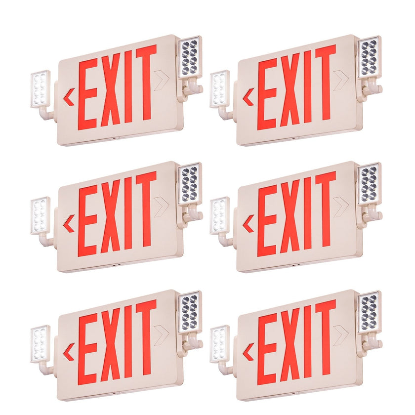 VEVOR LED Exit Sign with Emergency Lights, Two Heads Emergency Exit Light with Battery Backup, Combo Red Letter Fire Exit Lighting, Commercial Exit Signs for Business, White Tested to UL Standards