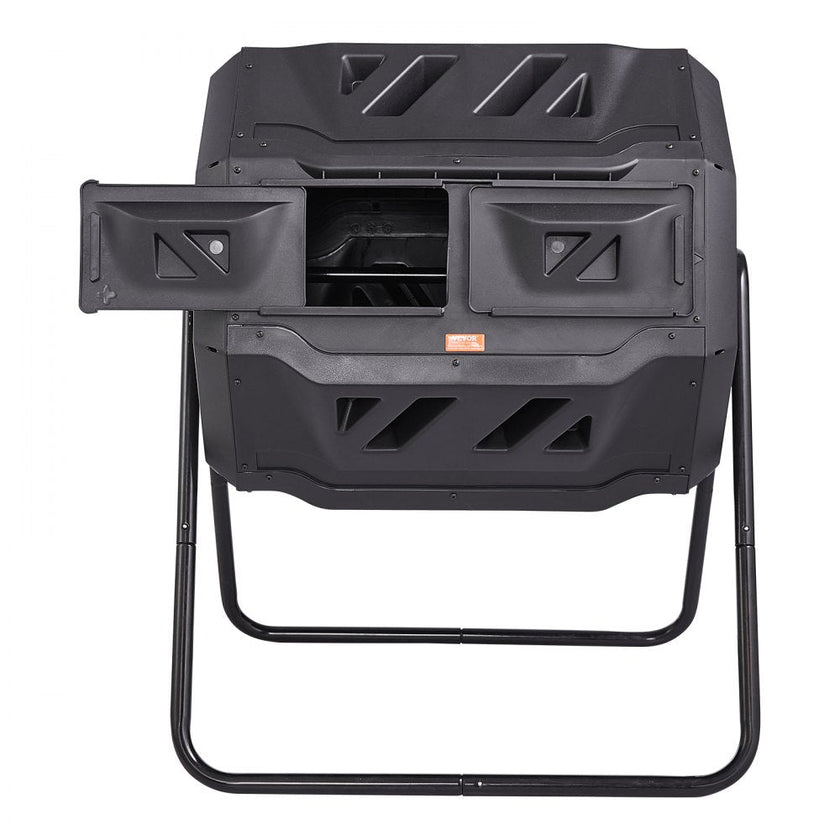 VEVOR Compost Bin, 43-Gal Dual Chamber Composting Tumbler, Large Tumbling Rotating Composter with 2 Sliding Doors and Steel Frame, BPA Free Composter Bin Tumbler for Garden, Kitchen, Yard, Outdoor
