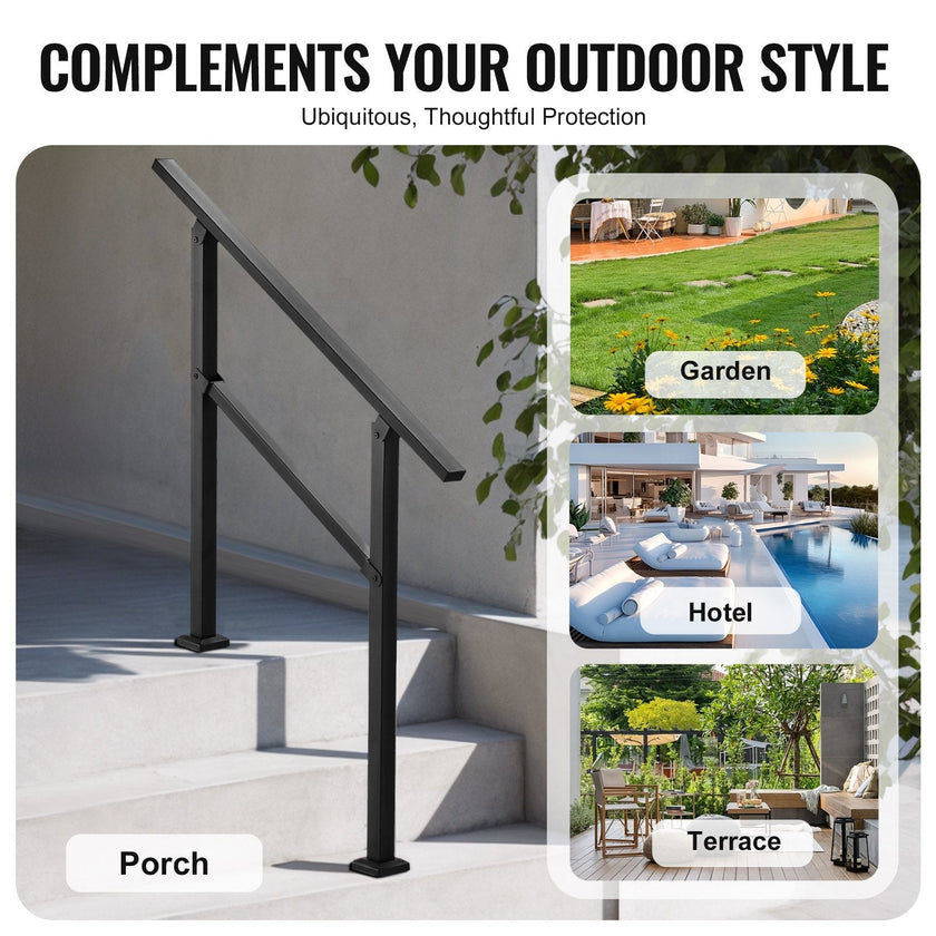 VEVOR Outdoor Handrails for 2-3 Step Stairs Black Square Tube Easy Install