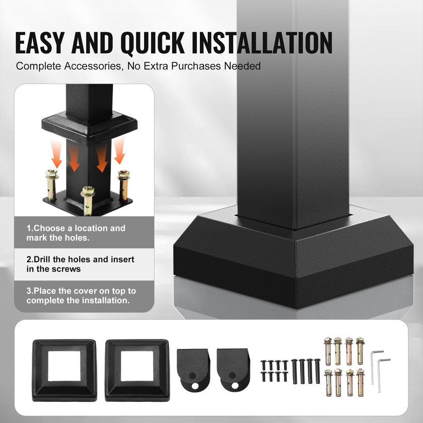 VEVOR Outdoor Handrails for 4-5 Step Stairs Black Square Tube Easy Install
