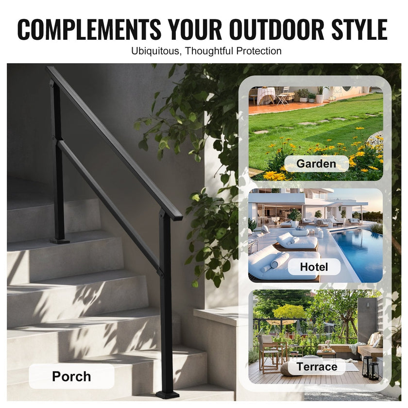 VEVOR Outdoor Handrails for 4-5 Step Stairs Black Square Tube Easy Install