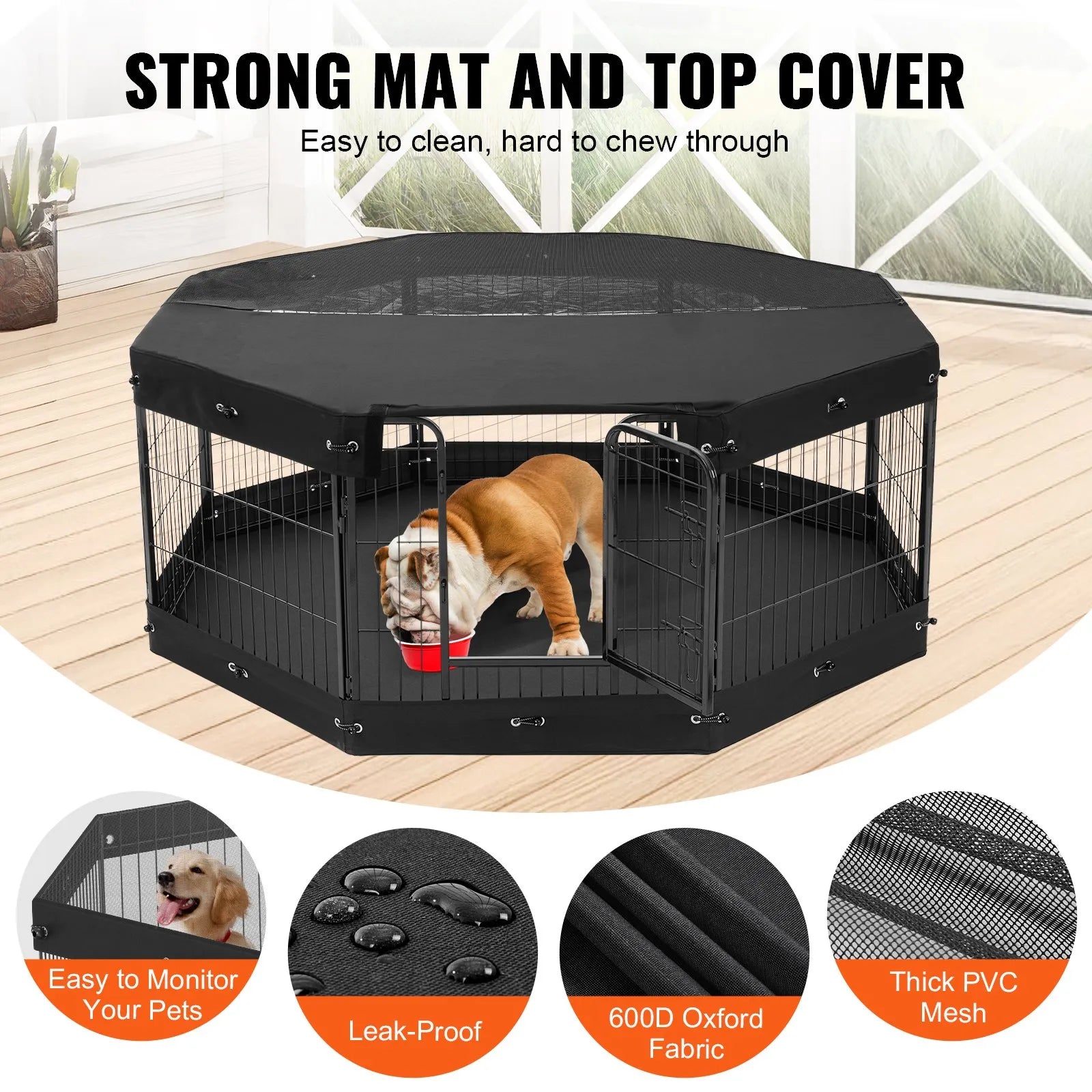 VEVOR Dog Playpen 8 Panels Foldable Metal Dog Exercise Pen with Cover Pad Bag