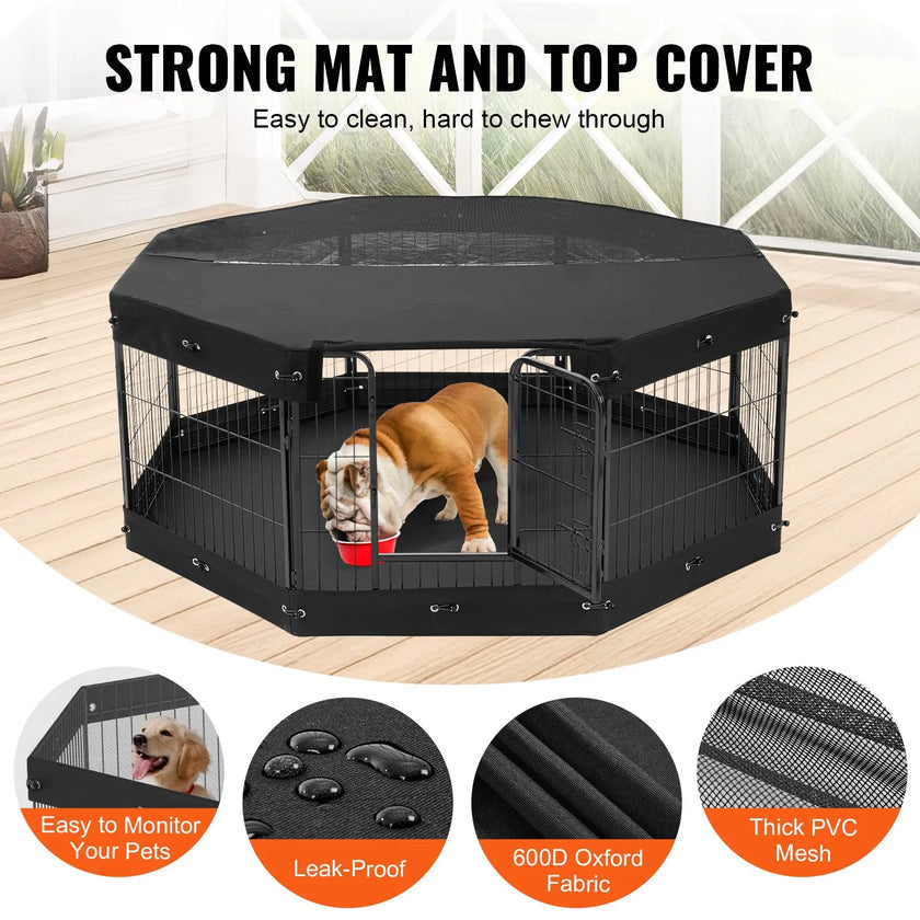 VEVOR Dog Playpen 8 Panels Foldable Metal Dog Exercise Pen with Cover Pad Bag